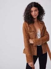 Load image into Gallery viewer, Women’s Tan Brown Suede Leather Belted Coat