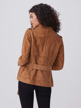 Load image into Gallery viewer, Women’s Tan Brown Suede Leather Belted Coat