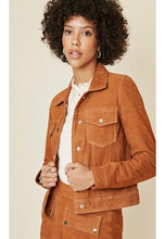 Load image into Gallery viewer, Women’s Tan Brown Suede Leather Trucker Jacket
