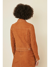 Load image into Gallery viewer, Women’s Tan Brown Suede Leather Trucker Jacket