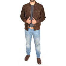 Load image into Gallery viewer, Men’s Chocolate Brown Suede Leather Bomber Jacket