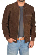 Load image into Gallery viewer, Men’s Chocolate Brown Suede Leather Bomber Jacket