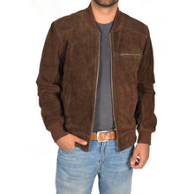 Load image into Gallery viewer, Men’s Chocolate Brown Suede Leather Bomber Jacket