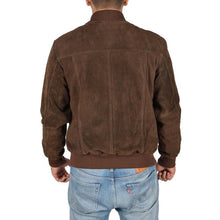 Load image into Gallery viewer, Men’s Chocolate Brown Suede Leather Bomber Jacket