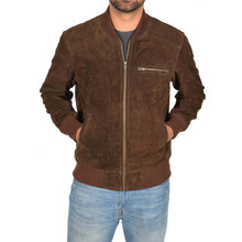 Load image into Gallery viewer, Men’s Chocolate Brown Suede Leather Bomber Jacket