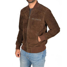 Load image into Gallery viewer, Men’s Chocolate Brown Suede Leather Bomber Jacket