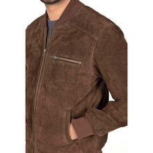 Load image into Gallery viewer, Men’s Chocolate Brown Suede Leather Bomber Jacket