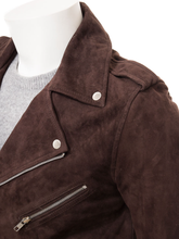 Load image into Gallery viewer, Men’s Dark Chocolate Brown Suede Leather Biker Jacket