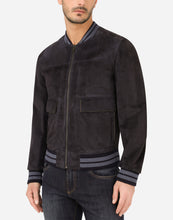 Load image into Gallery viewer, Men's Black Suede Leather Bomber jacket