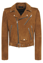 Load image into Gallery viewer, Men’s Tan Brown Suede Leather Biker Jacket
