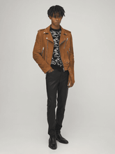 Load image into Gallery viewer, Men’s Tan Brown Suede Leather Biker Jacket