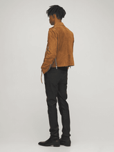 Load image into Gallery viewer, Men’s Tan Brown Suede Leather Biker Jacket