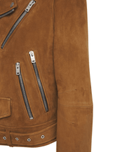 Load image into Gallery viewer, Men’s Tan Brown Suede Leather Biker Jacket