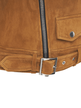 Load image into Gallery viewer, Men’s Tan Brown Suede Leather Biker Jacket