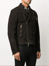 Load image into Gallery viewer, Men’s Black Suede Leather Biker Jacket
