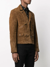 Load image into Gallery viewer, Men’s Tan Brown Suede Leather Biker Jacket