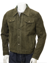 Load image into Gallery viewer, Men's Green Suede Leather Trucker Jacket