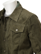 Load image into Gallery viewer, Men's Green Suede Leather Trucker Jacket