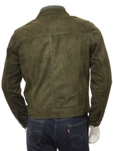 Load image into Gallery viewer, Men's Green Suede Leather Trucker Jacket
