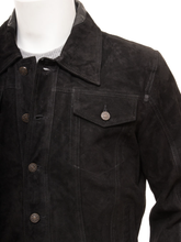Load image into Gallery viewer, Men’s Black Suede Leather Trucker Jacket