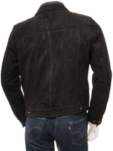 Load image into Gallery viewer, Men’s Black Suede Leather Trucker Jacket