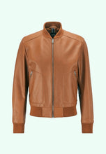 Load image into Gallery viewer, Men’s Tan Brown Leather Bomber Jacket