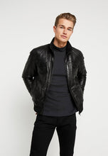 Load image into Gallery viewer, Men’s Black Leather Bomber Jacket