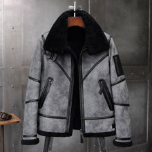 Load image into Gallery viewer, Grey B3 Shearling Leather Bomber Jacket