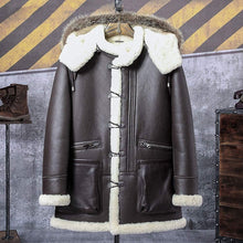 Load image into Gallery viewer, Dark Brown B3 Hooded Shearling Bomber Coat