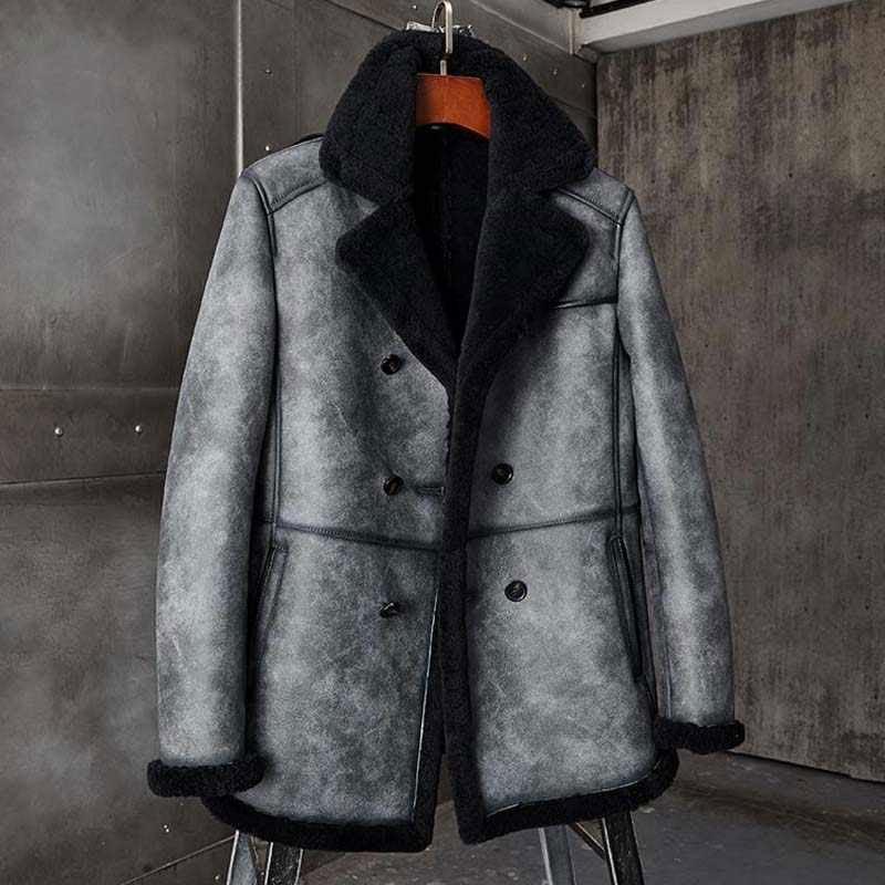 Mens grey shop shearling coat