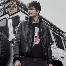 Load image into Gallery viewer, Men's B3 RAF Black Sheepskin Shearling Motorcycle Jacket