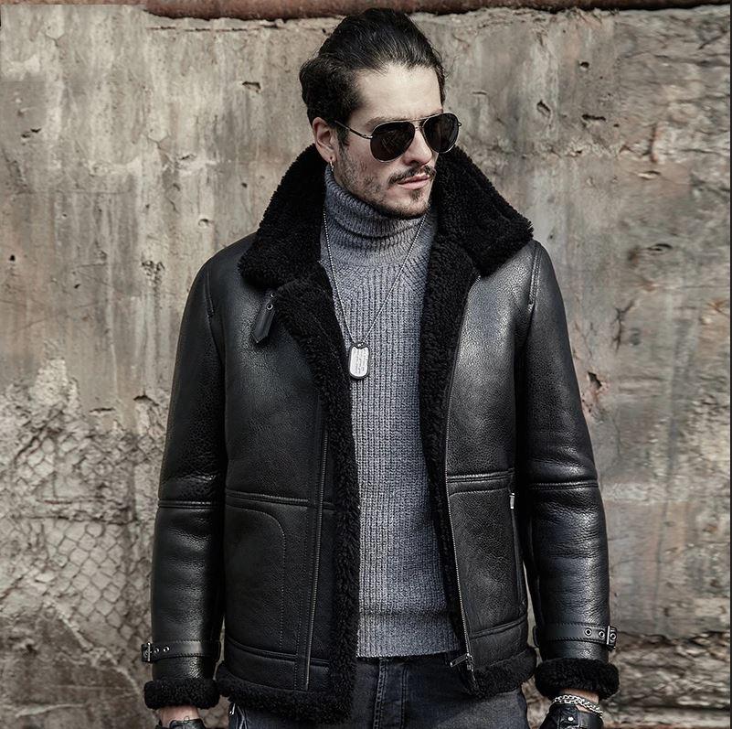Uomo Nero B3 ' Air Force' Vera Pelle Di Pecora Shearling Aviatore Pilota Giacca - Foto 8