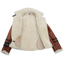 Load image into Gallery viewer, Brown B3 RAF Aviator Shearling Leather Jacket for Women