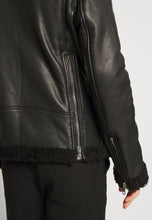 Load image into Gallery viewer, Men's Black Leather Black Shearling Biker Jacket