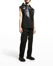 Load image into Gallery viewer, Men’s Black Hooded Genuine Leather T-Shirt With Cotton Panels