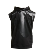 Load image into Gallery viewer, Men’s Black Hooded Genuine Leather T-Shirt With Cotton Panels