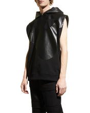 Load image into Gallery viewer, Men’s Black Hooded Genuine Leather T-Shirt With Cotton Panels