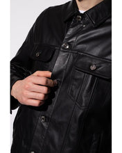 Load image into Gallery viewer, Men’s Black Leather Shirt Denim Style