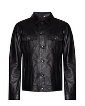 Load image into Gallery viewer, Men’s Black Leather Shirt Denim Style