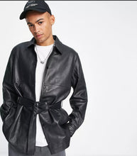 Load image into Gallery viewer, Men’s Black Oversized Leather Shirt With Belt