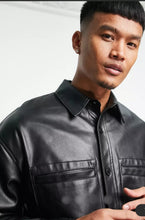 Load image into Gallery viewer, Men’s Black Sleek Trucker Leather Shirt