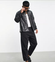 Load image into Gallery viewer, Men’s Black Sleek Trucker Leather Shirt
