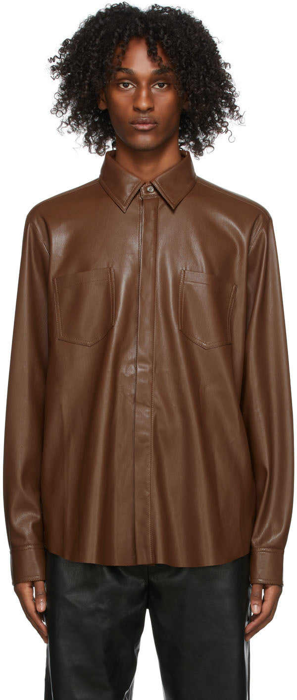 Men s Brown Leather Shirt Trendy Design