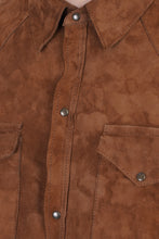 Load image into Gallery viewer, Men’s Tan Brown Suede Leather Shirt front closure zoom view
