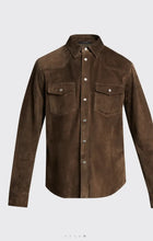 Load image into Gallery viewer, Men’s Classic Chocolate Brown Suede Leather Shirt
