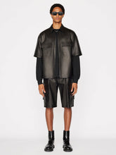 Load image into Gallery viewer, Men’s Half Sleeves Black Genuine Sheepskin Leather Shirt