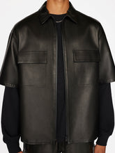 Load image into Gallery viewer, Men’s Half Sleeves Black Genuine Sheepskin Leather Shirt
