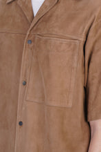 Load image into Gallery viewer, Men’s Half Sleeves Cream Brown Suede Leather Shirt