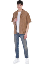 Load image into Gallery viewer, Men’s Half Sleeves Cream Brown Suede Leather Shirt