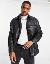 Load image into Gallery viewer, Men’s Oversized Black Trucker Leather Shirt